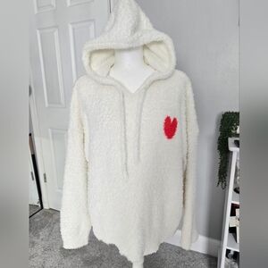 Aerie Marshmallow Oversized Hoodie - Off White with Red Heart - Size Large